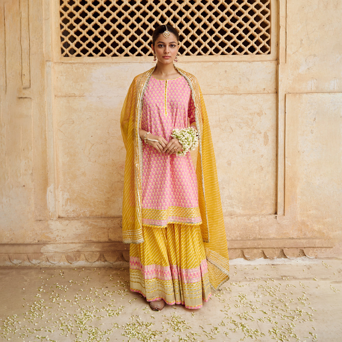 Pink Gota Work Pure Silk Plain Long Straight Kurta main image 0