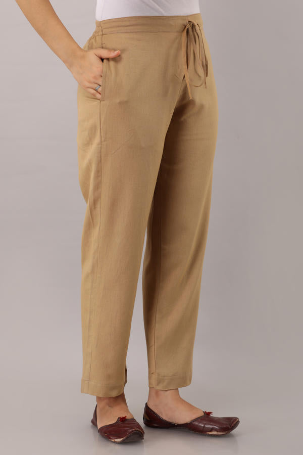 Beige Cotton Narrow  Flex Pant