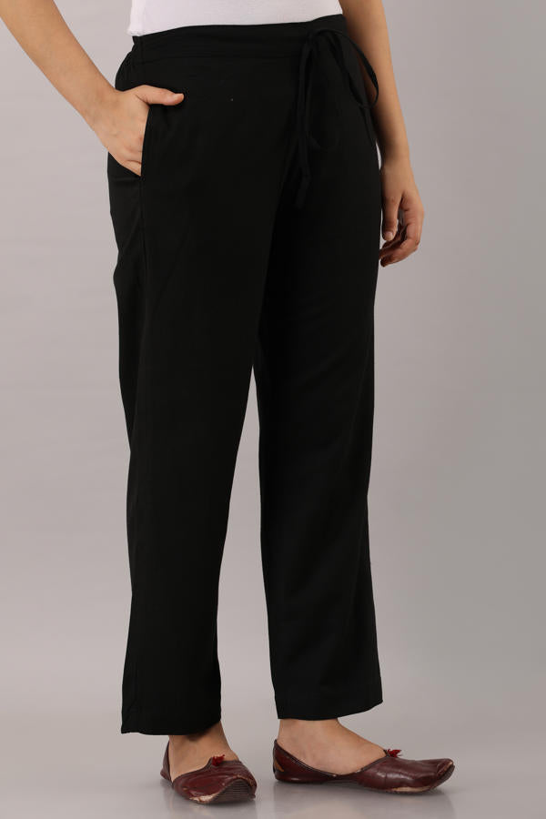 Black Cotton Narrow Flex Pant