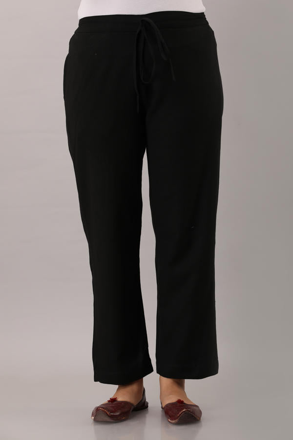 Black Cotton Narrow Bottom Flex Pant