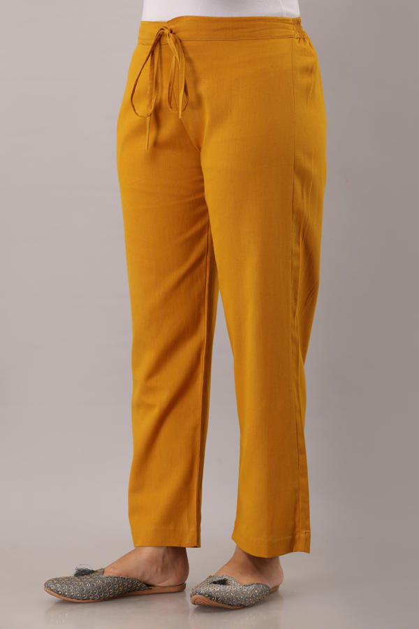 Mustard Cotton Narrow Bottom Flex Pant