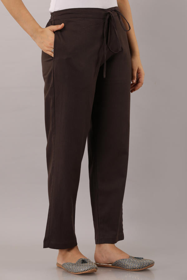 Brown Cotton  Flex Pant