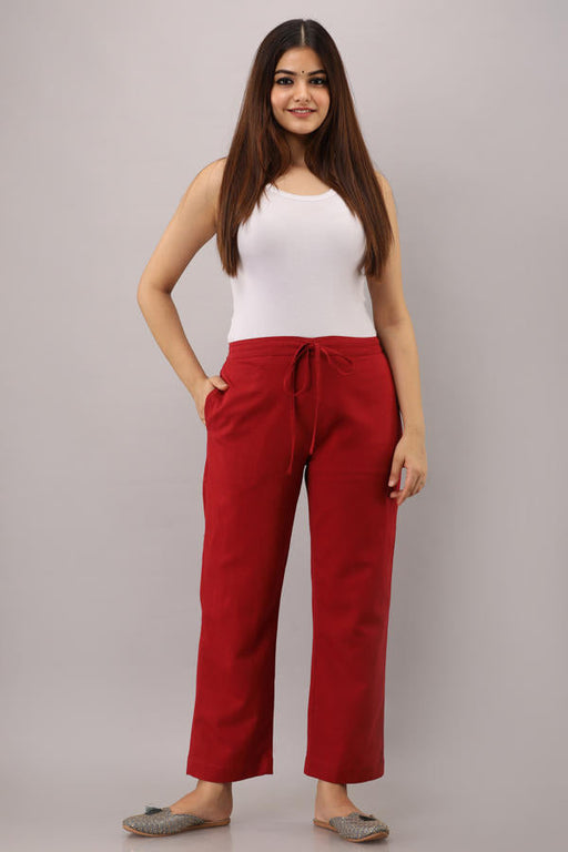 Maroon Cotton Narrow Bottom Flex Pant