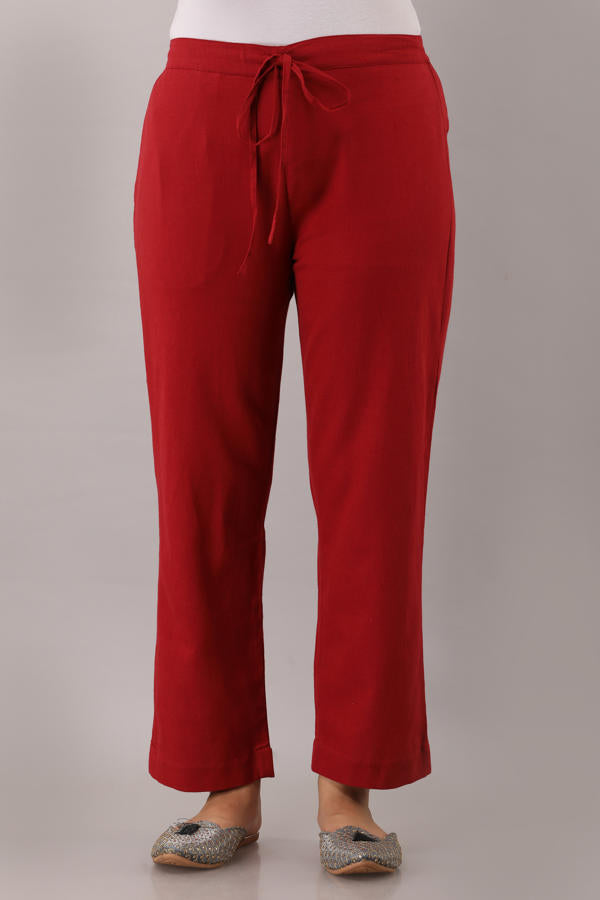 Maroon Cotton Narrow  Flex Pant