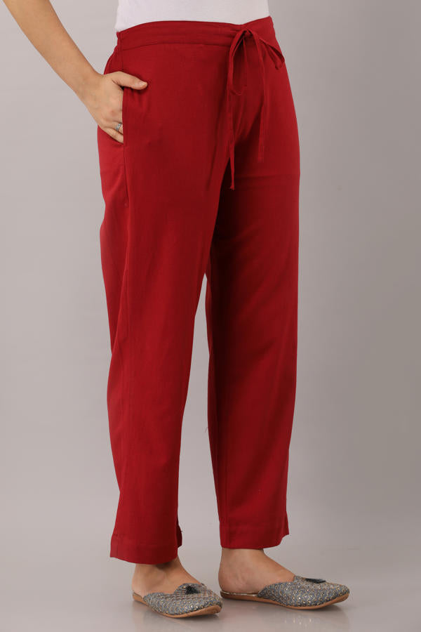 Maroon Cotton  Flex Pant