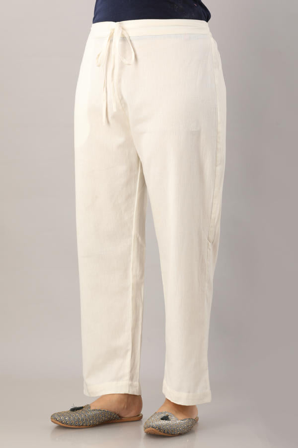 White Cotton  Bottom Flex Pant