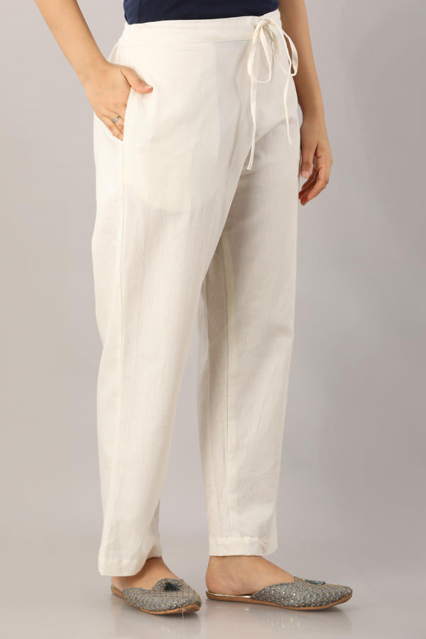 White Cotton Flex Pant