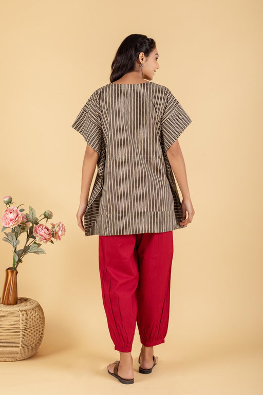 Black and Grey Stripes Printed Short Kaftan