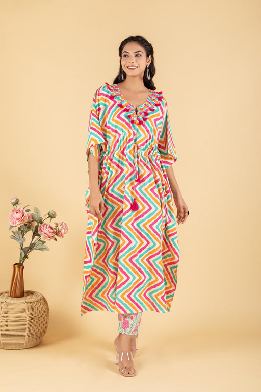 Pink Stripes Print kaftan with Floral Print Pant