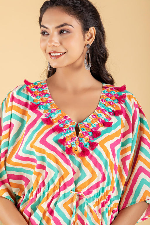 Pink Stripes Print kaftan with Floral Print Pant