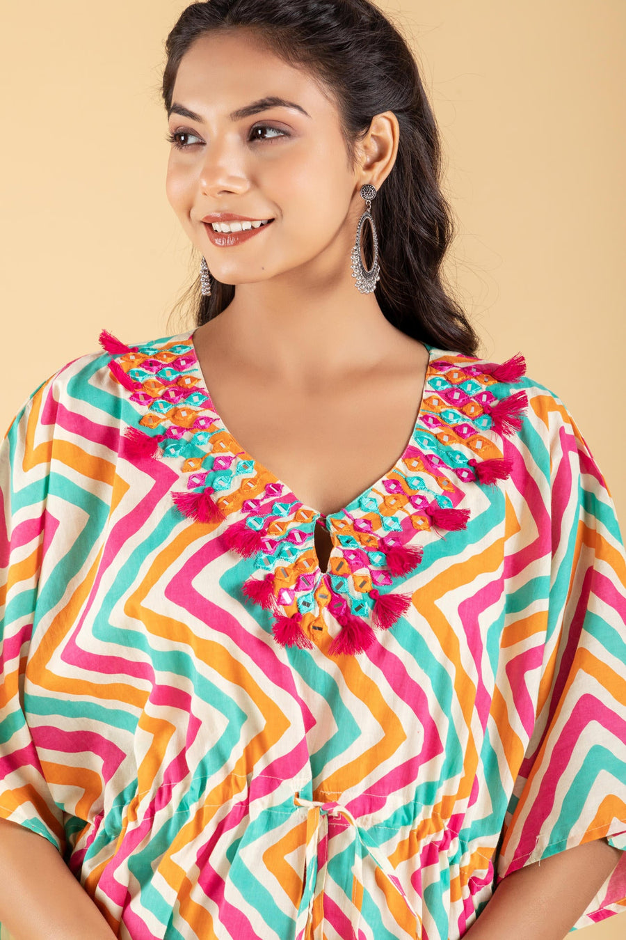 Pink Stripes Print kaftan with Floral Print Pant