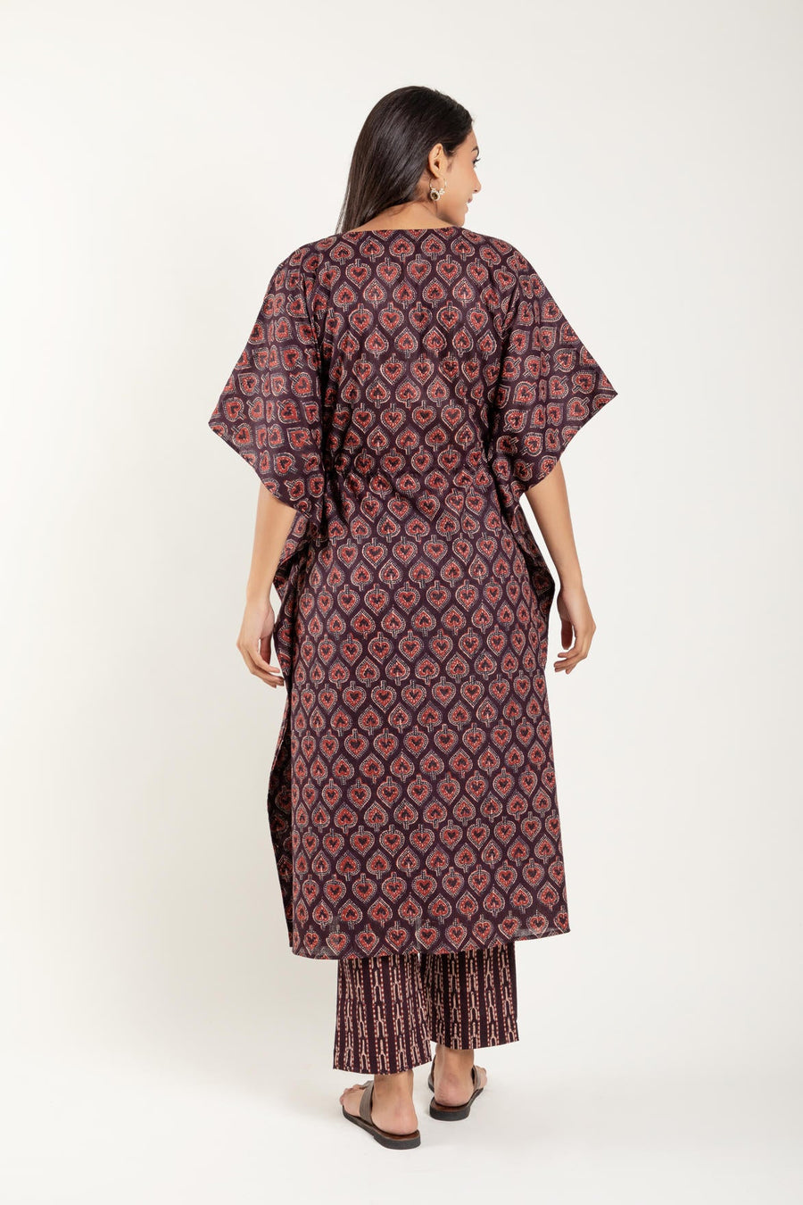 Zari Embroidery Ajrakh Printed Kaftan with pant