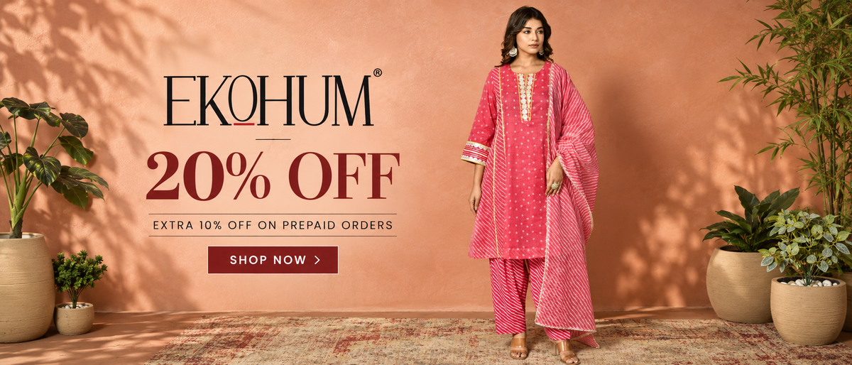 Model wearing a pink Ekohum kurta set