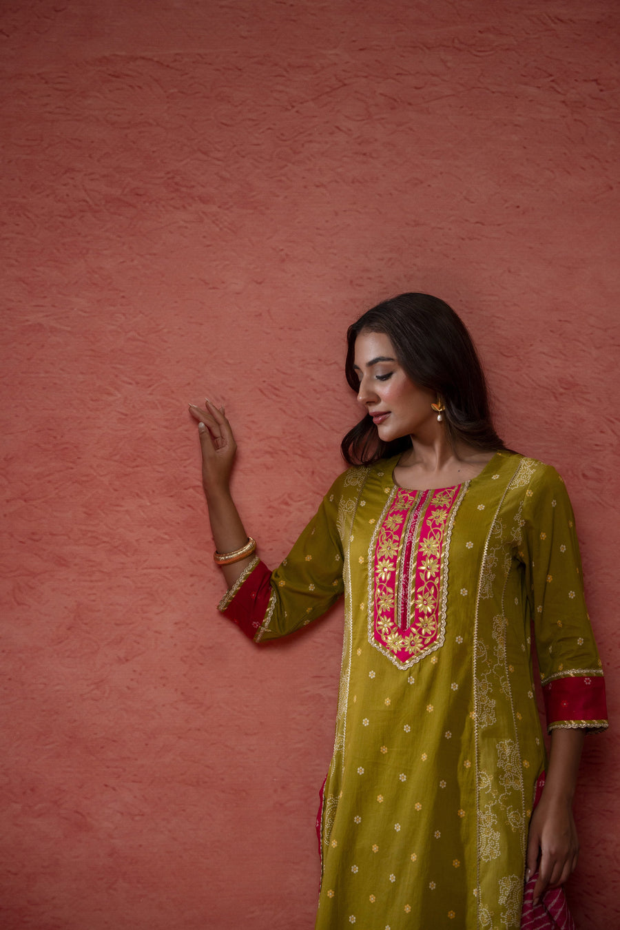 Green Cotton Suit Set with Gota Aari Work & Laces