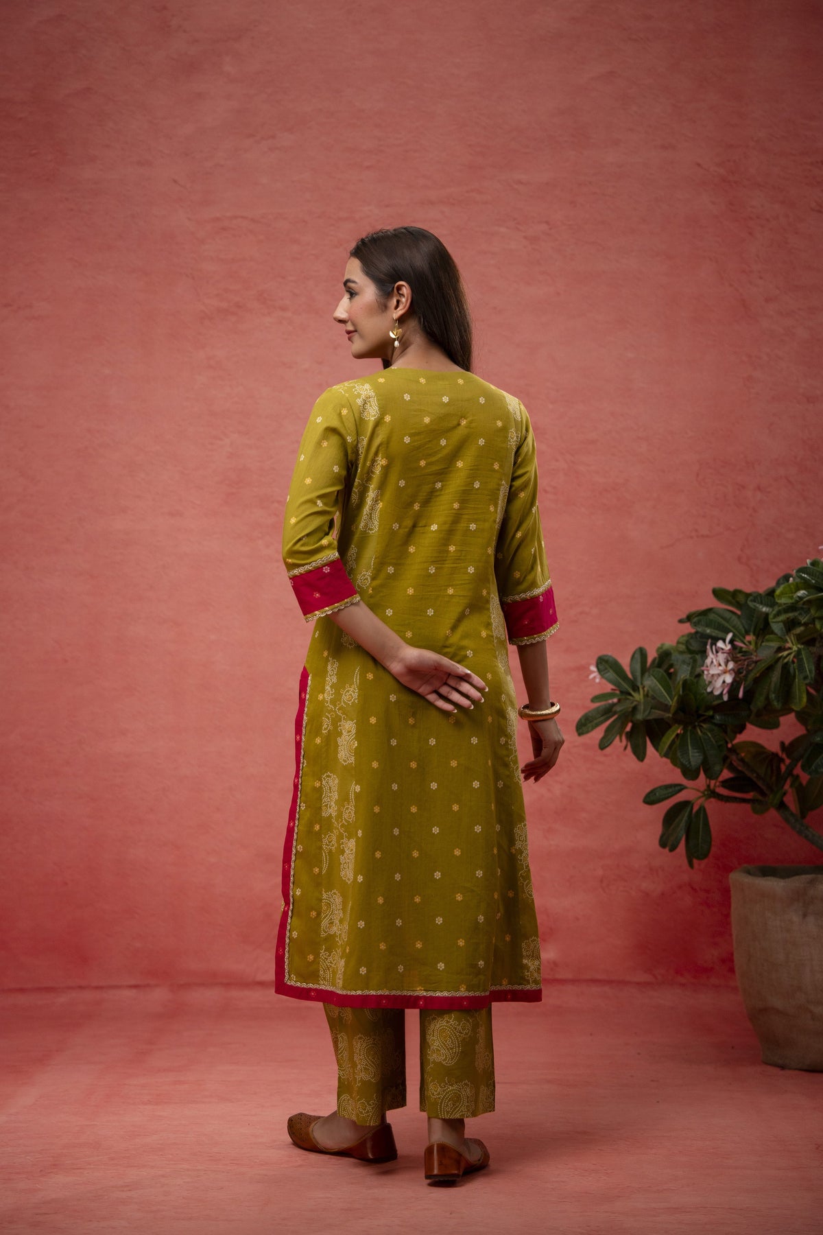Green Cotton Suit Set with Gota Aari Work & Laces