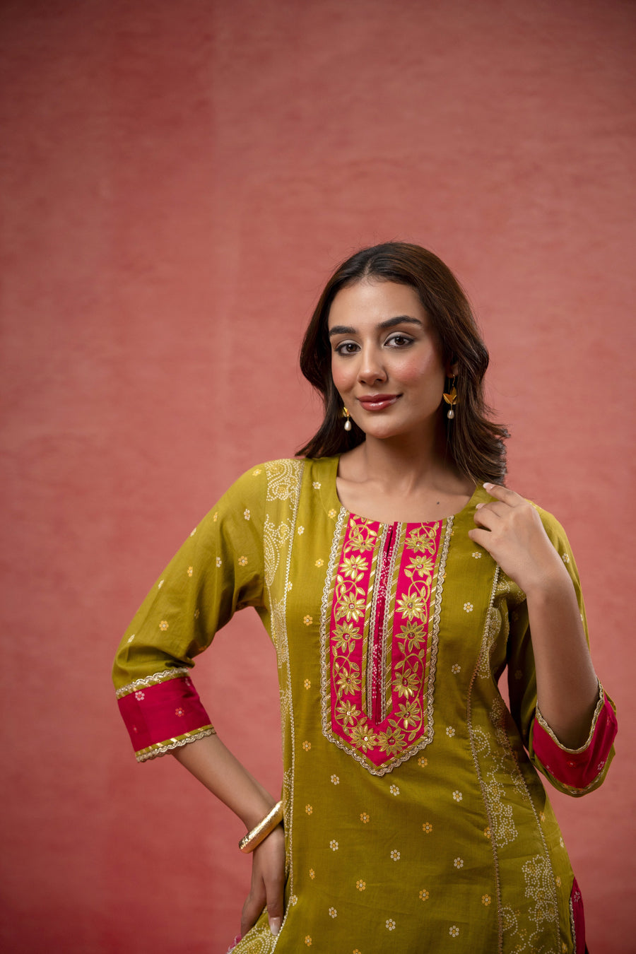 Green Cotton Suit Set with Gota Aari Work & Laces