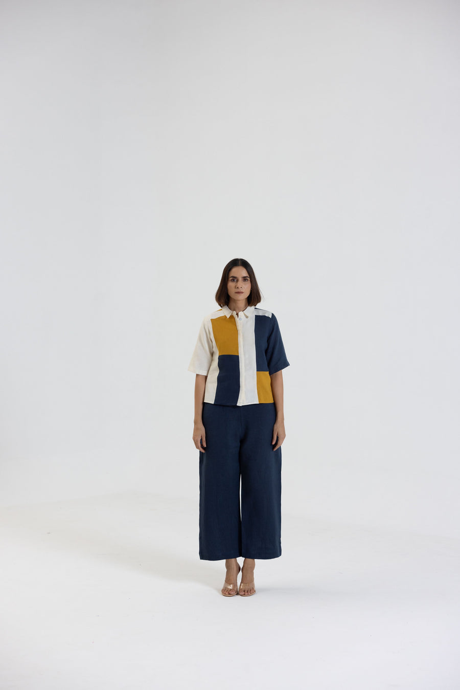 Cotton Linen Shirt in Color Block