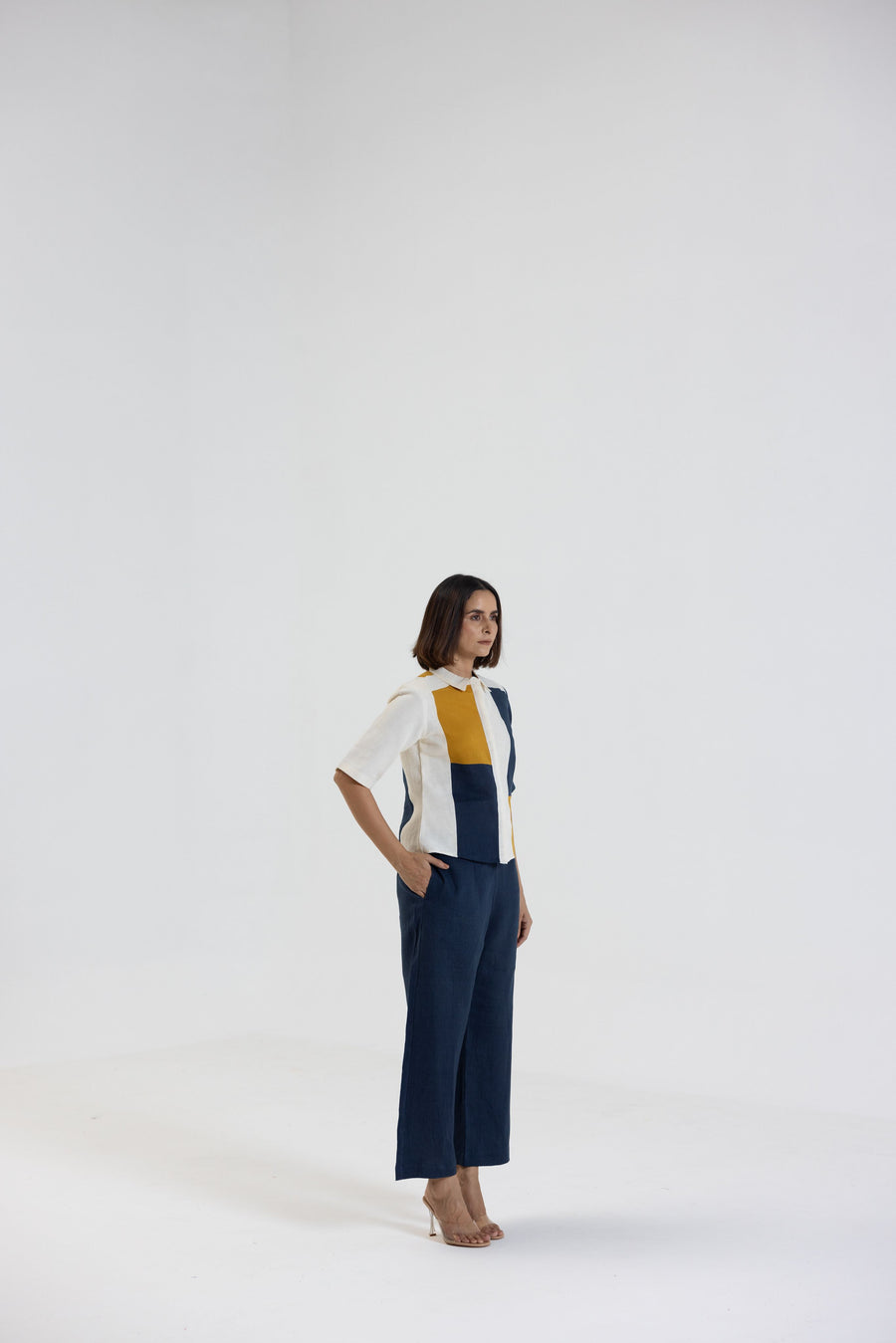 Cotton Linen Shirt in Color Block