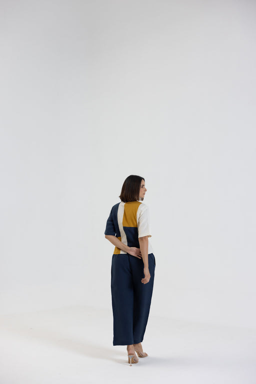 Cotton Linen Shirt in Color Block
