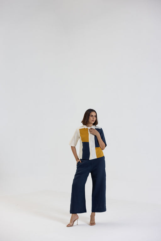 Cotton Linen Shirt in Color Block