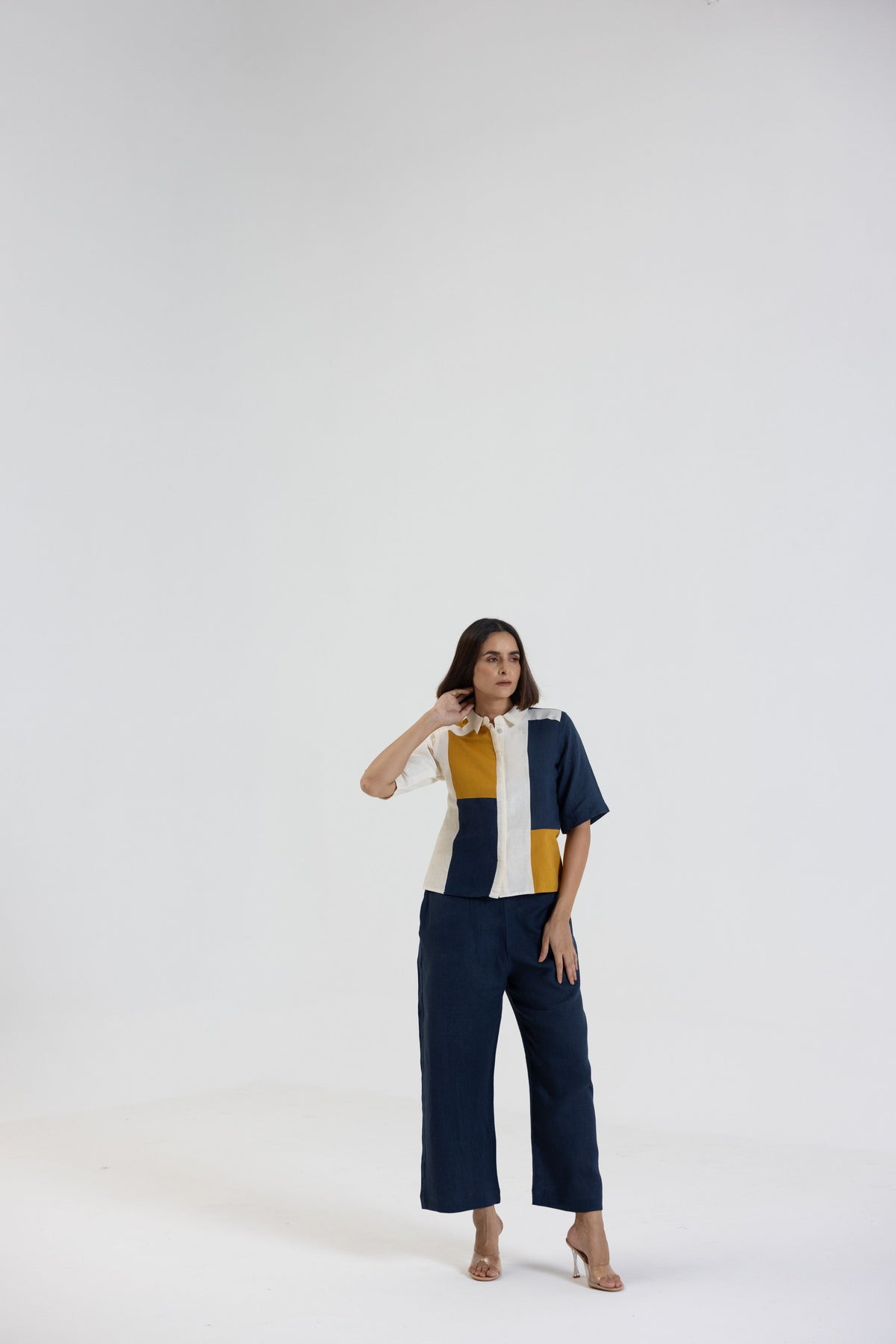 Cotton Linen Shirt in Color Block