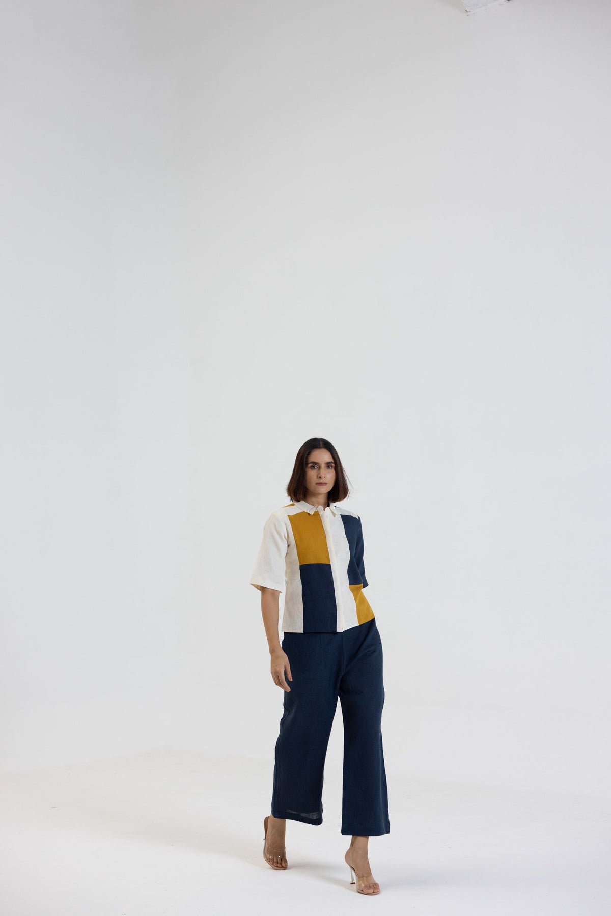 Cotton Linen Shirt in Color Block