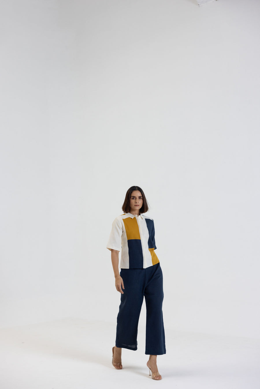 Cotton Linen Shirt in Color Block