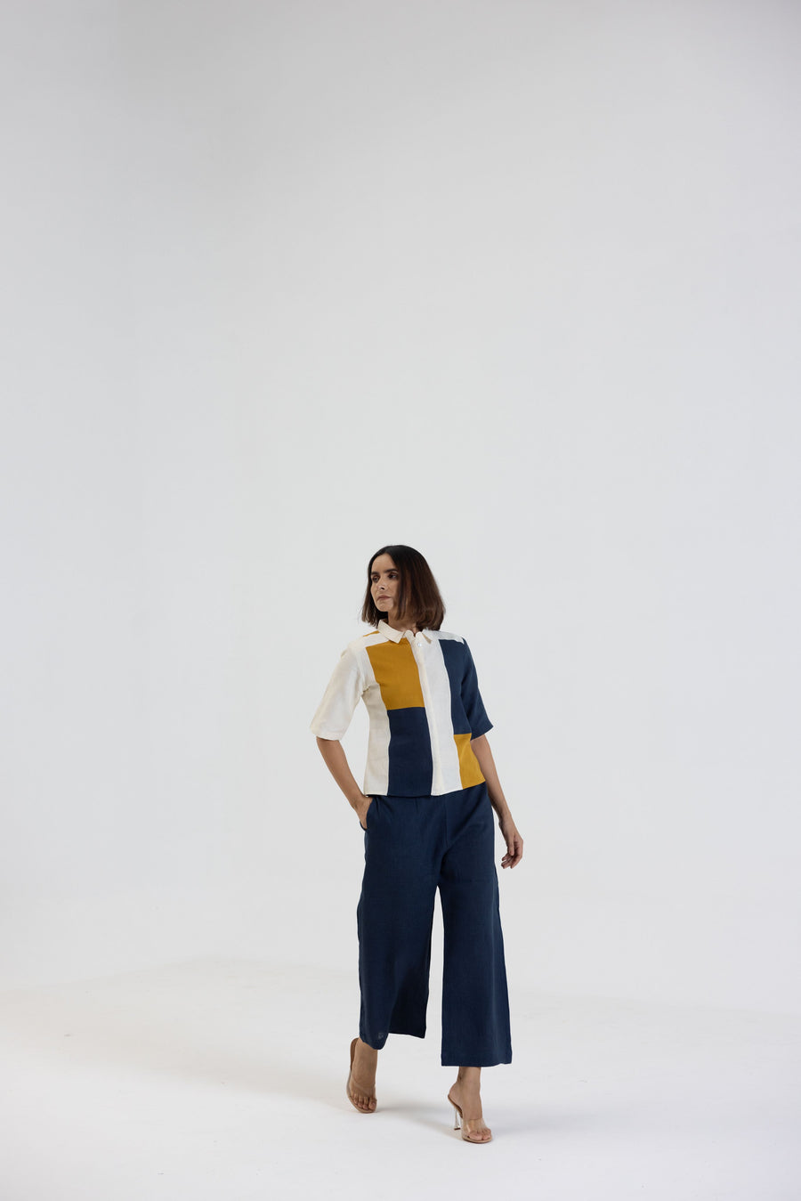 Cotton Linen Shirt in Color Block