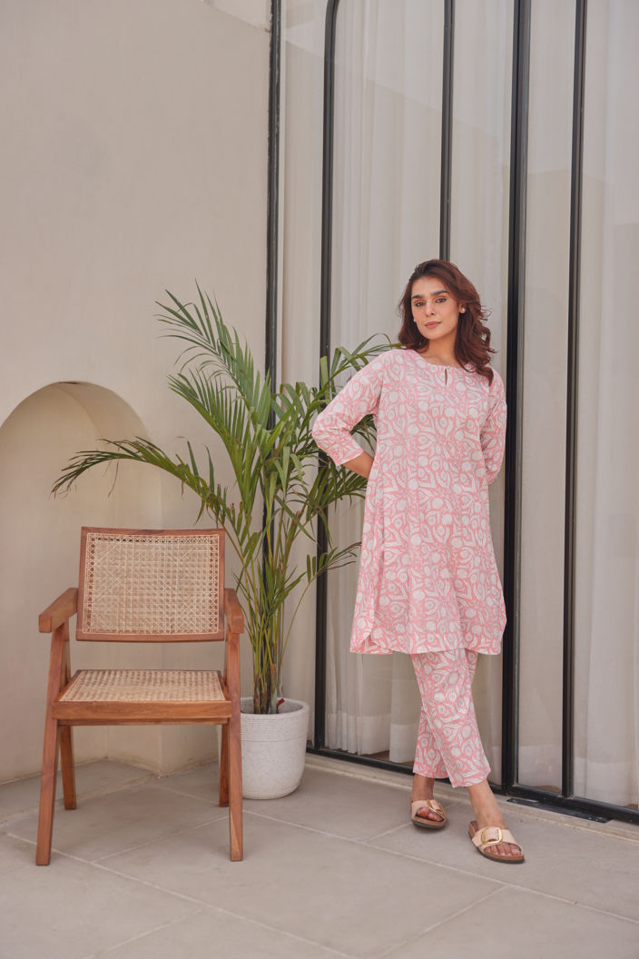 Pink Floral Printed Cotton Co-Ord Set