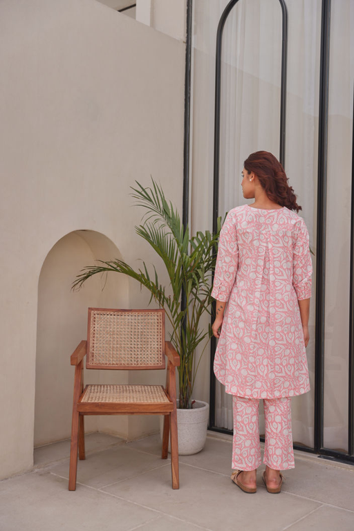 Pink Floral Printed Cotton Co-Ord Set