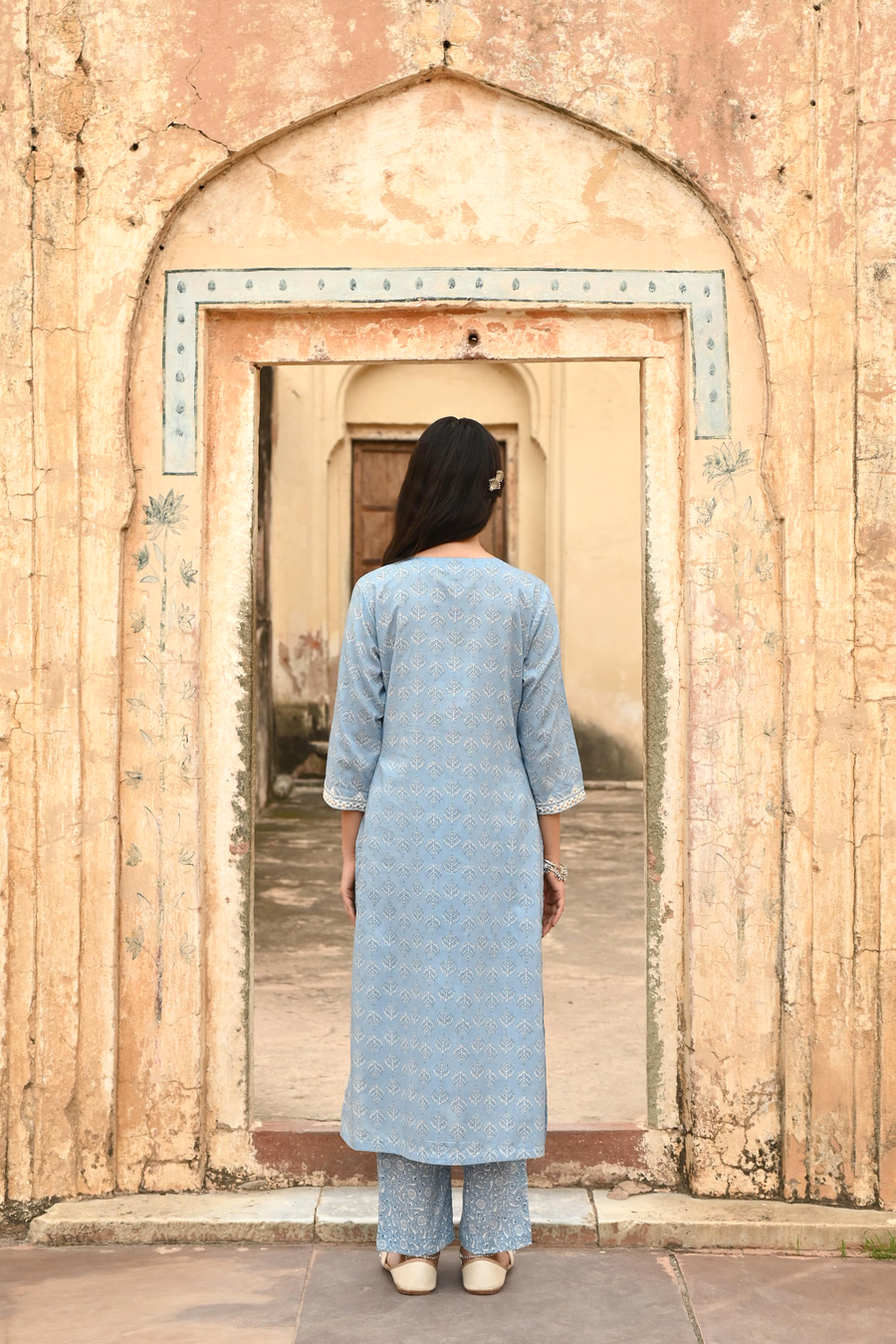Blue Embroidered Cotton Kurta Pant Set With Dupatta