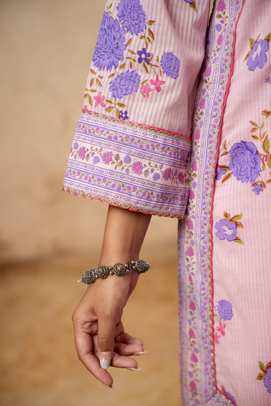 Pink Cotton Dobby Co-Ord Set with Lace Work