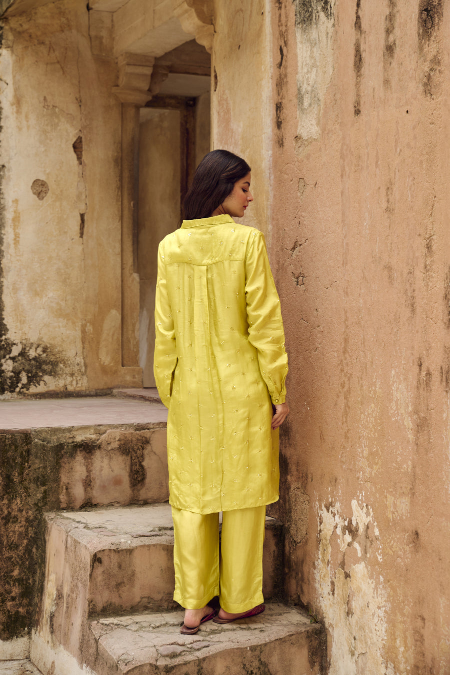 Lime Green Embroidered Silk Co-Ord Set