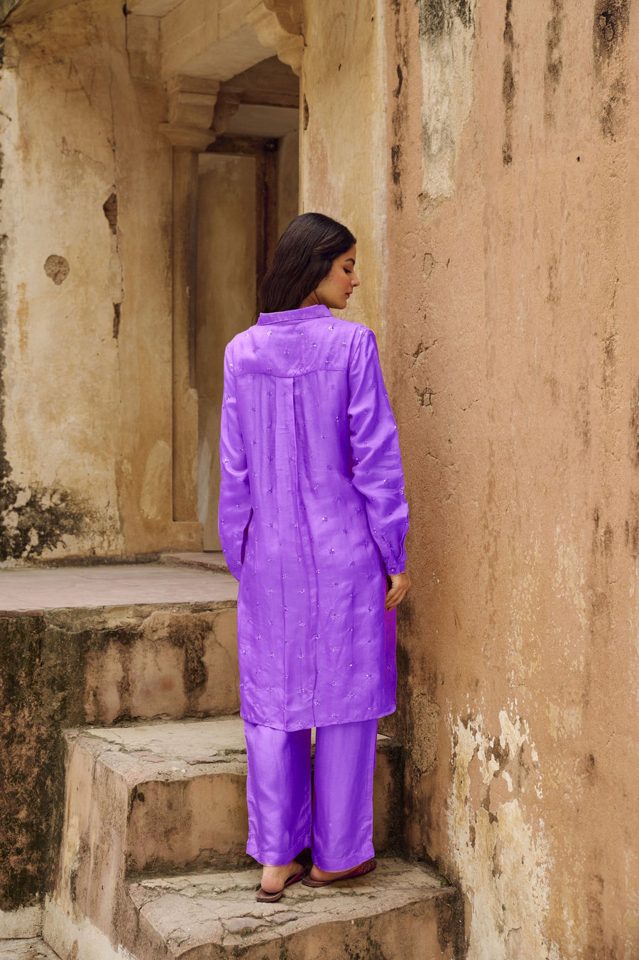 Purple Embroidered Silk Co-Ord Set