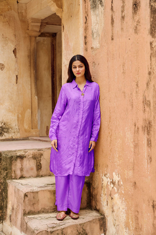 Purple Embroidered Silk Co-Ord Set