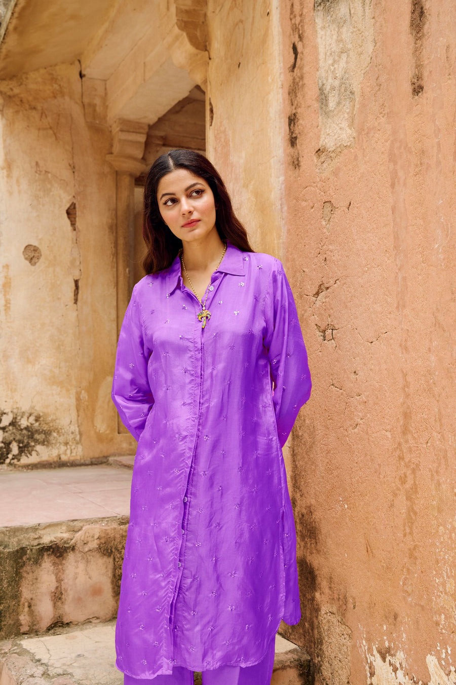 Purple Embroidered Silk Co-Ord Set