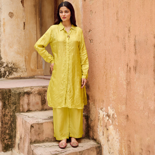 Lime Green Embroidered Silk Co-Ord Set