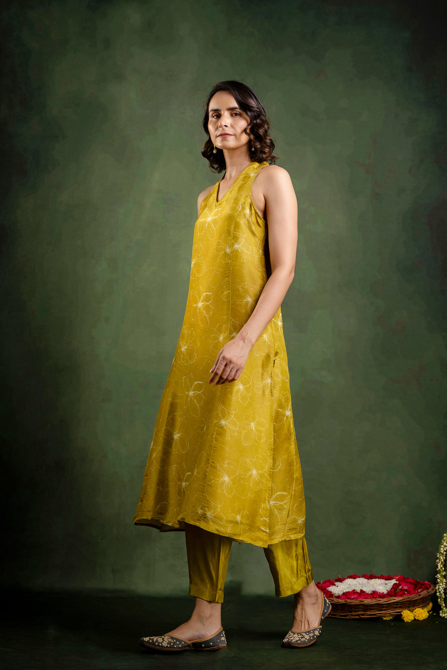 Mustard Shimmer Crepe Halter Neck Co-Ord Set