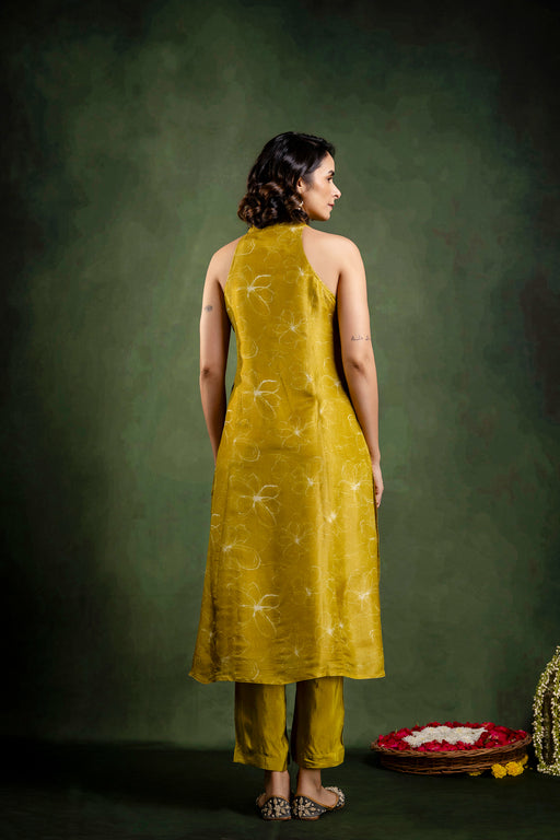 Mustard Shimmer Crepe Halter Neck Co-Ord Set