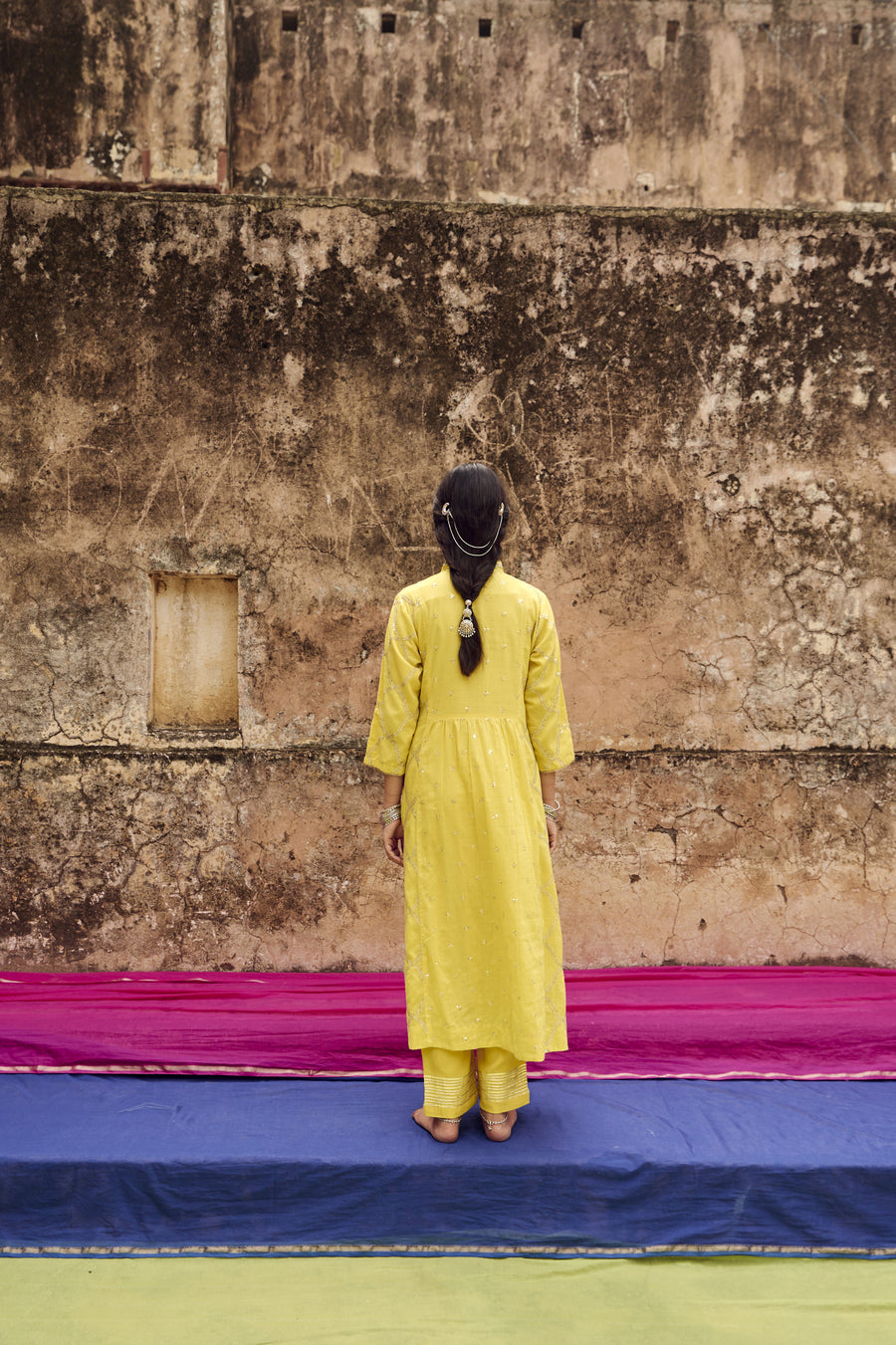 Yellow Embroidered Mulmul Kurta Pant Set
