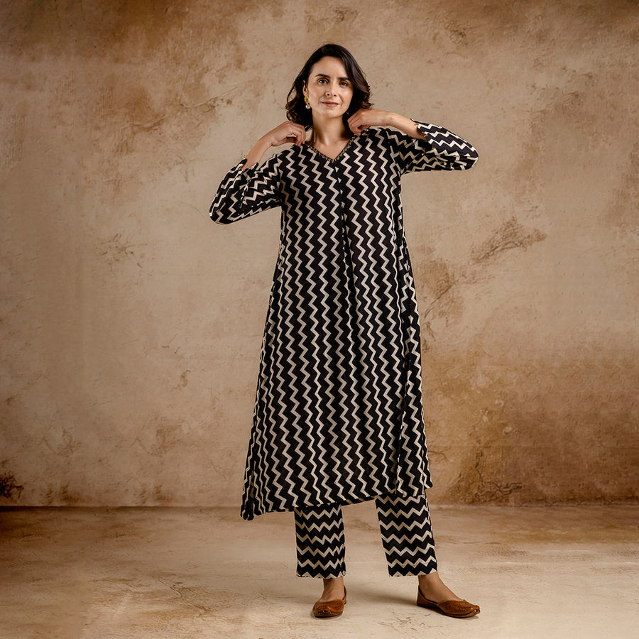 Monochromatic Printed Modal Embroidered Co-Ord Set