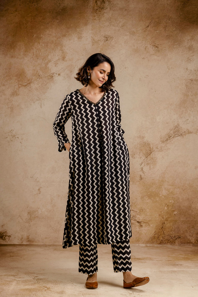 Monochromatic Printed Modal Embroidered Co-Ord Set