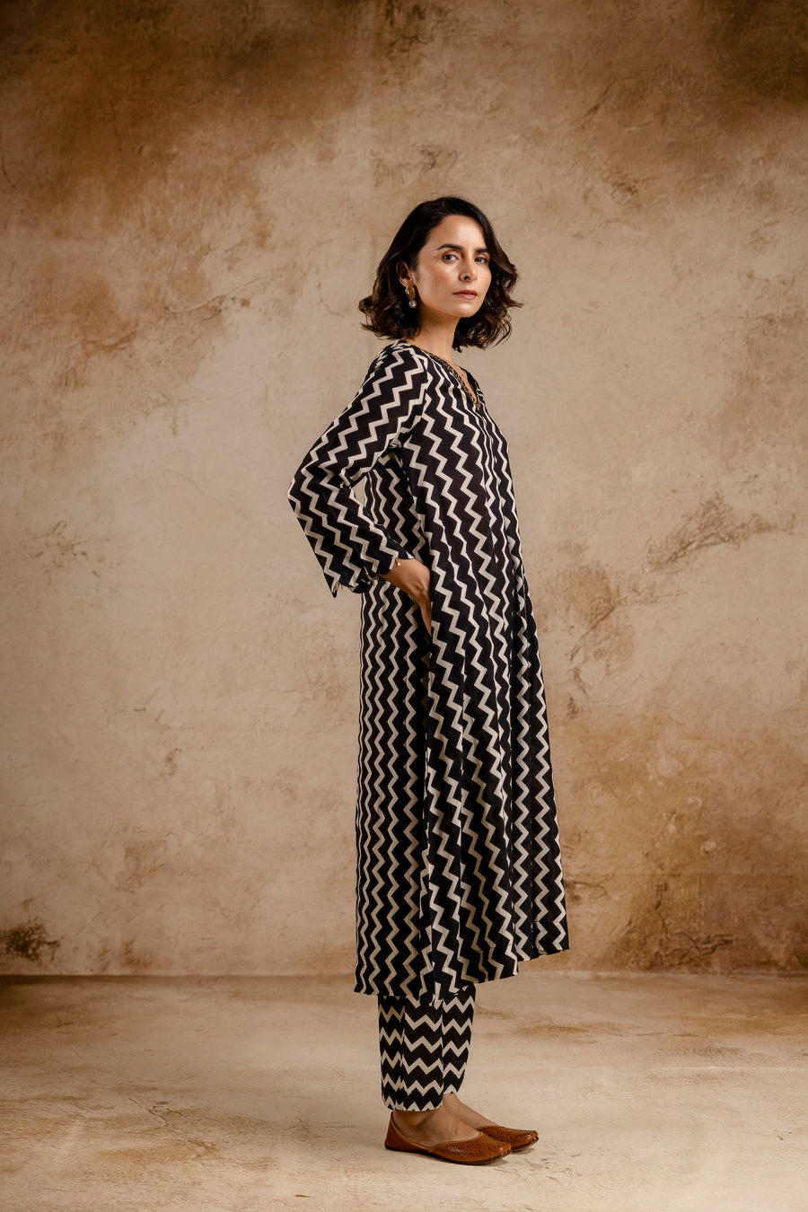 Monochromatic Printed Modal Embroidered Co-Ord Set