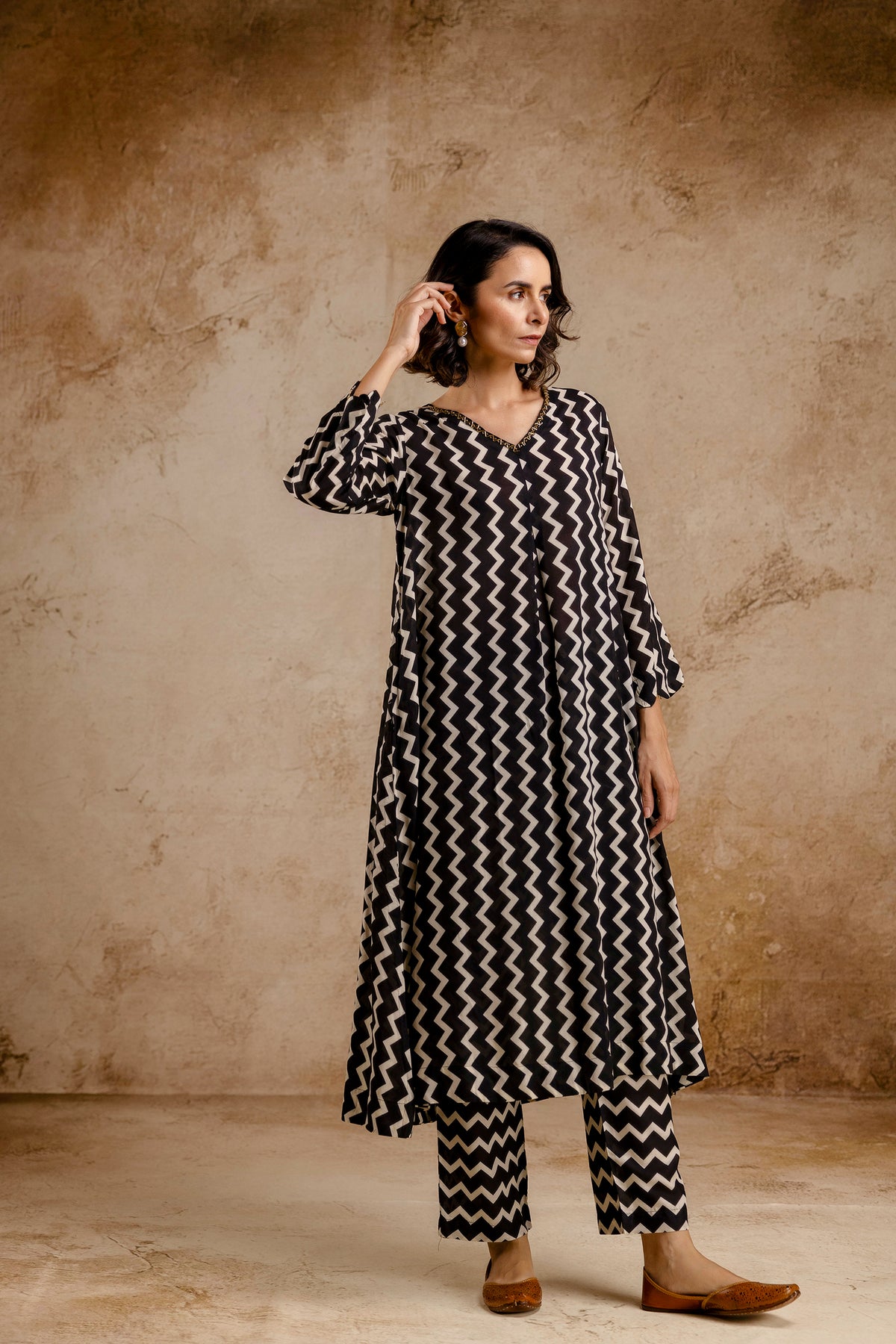 Monochromatic Printed Modal Embroidered Co-Ord Set