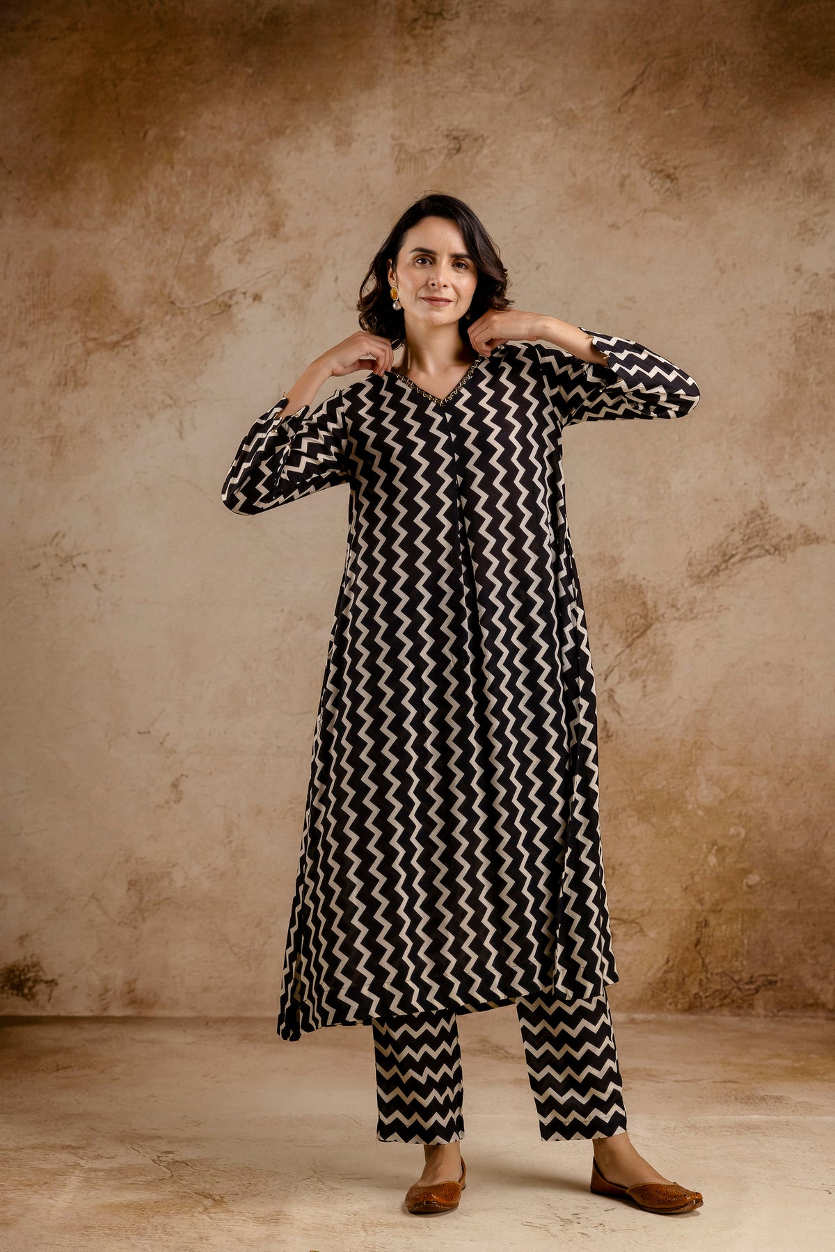 Monochromatic Printed Modal Embroidered Co-Ord Set