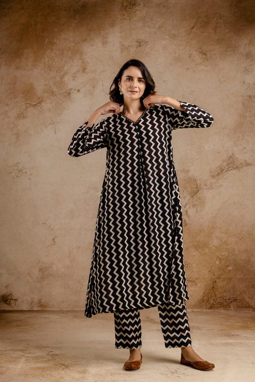 Monochromatic Printed Modal Embroidered Co-Ord Set