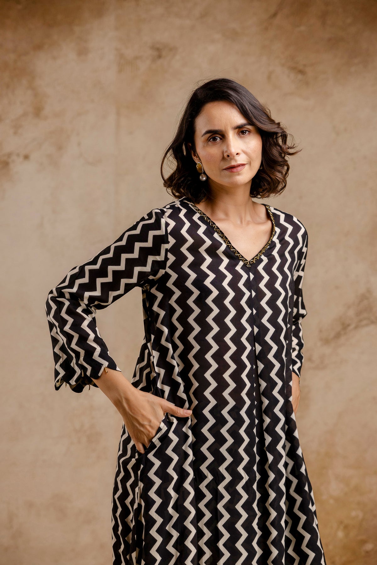 Monochromatic Printed Modal Embroidered Co-Ord Set