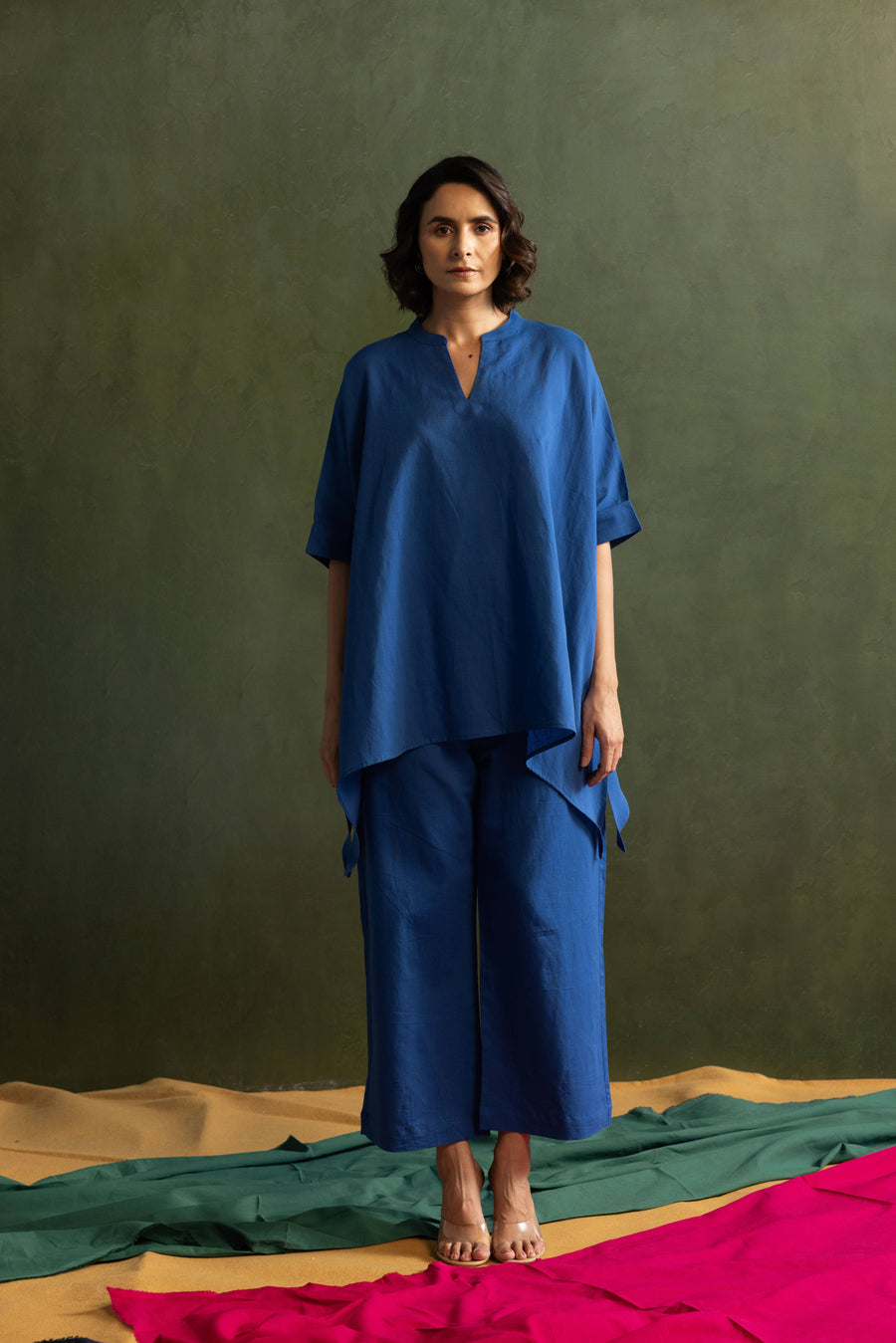 Royal Blue Cotton Linen Kaftan Style Co-Ord Set