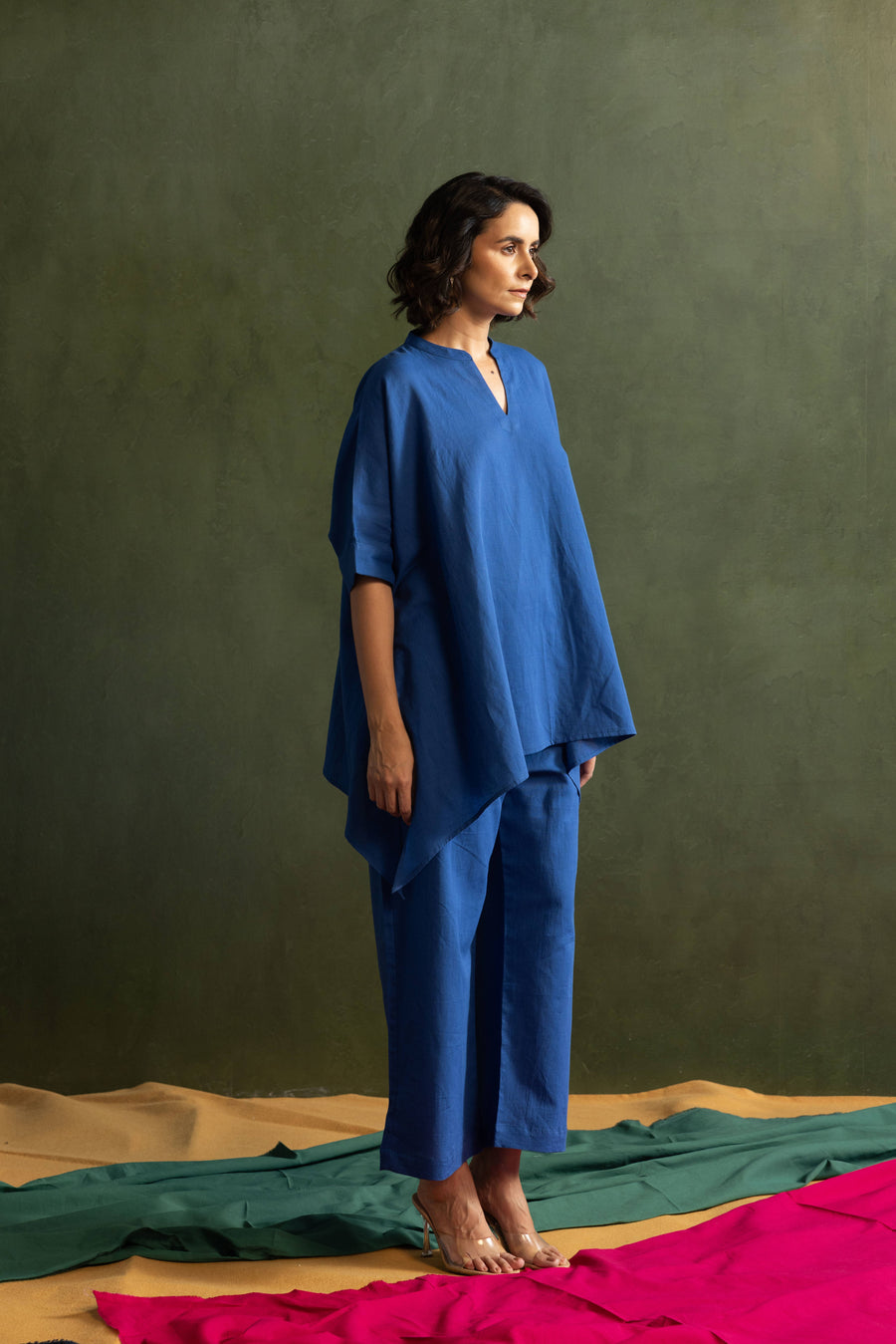 Royal Blue Cotton Linen Kaftan Style Co-Ord Set