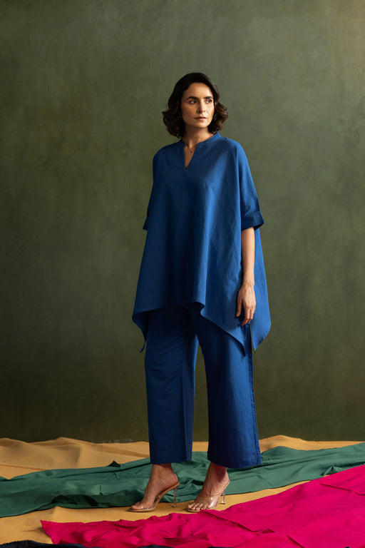 Royal Blue Cotton Linen Kaftan Style Co-Ord Set